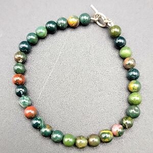 925 Sterling Silver African Bloodstone Natural Gemstone 6mm Beaded Bracelet